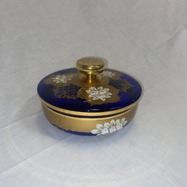 Portacioccolatini in vetro di Murano blu con decori oro